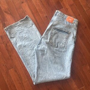 Zara Light Wash Baggy Dad Jeans w Holes - Wide Leg - Long Inseam